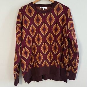 DR2 Burgundy and Gold Diamond Pattern Sweater, Size XL